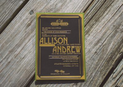 vintage wedding invitations with gold foil, gold and black