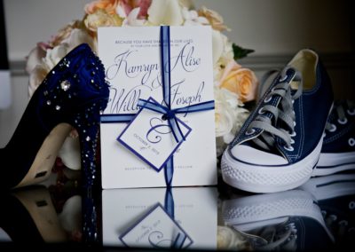 navy ribbon wedding invitations