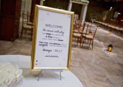 cute wedding ceremony sign with names