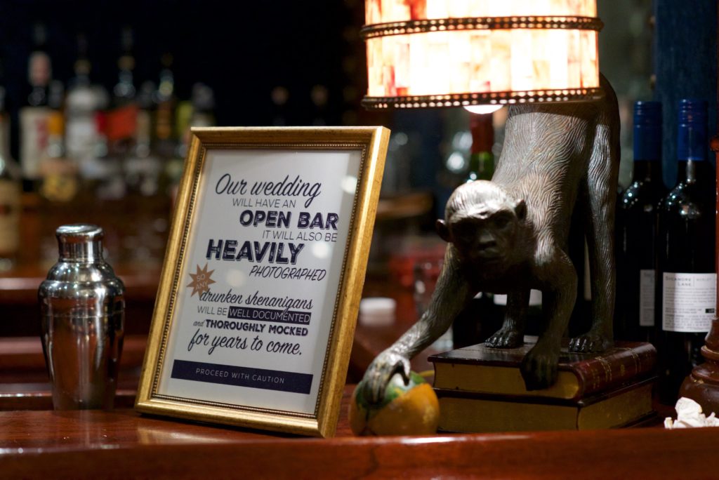 bar signage for wedding, open bar
