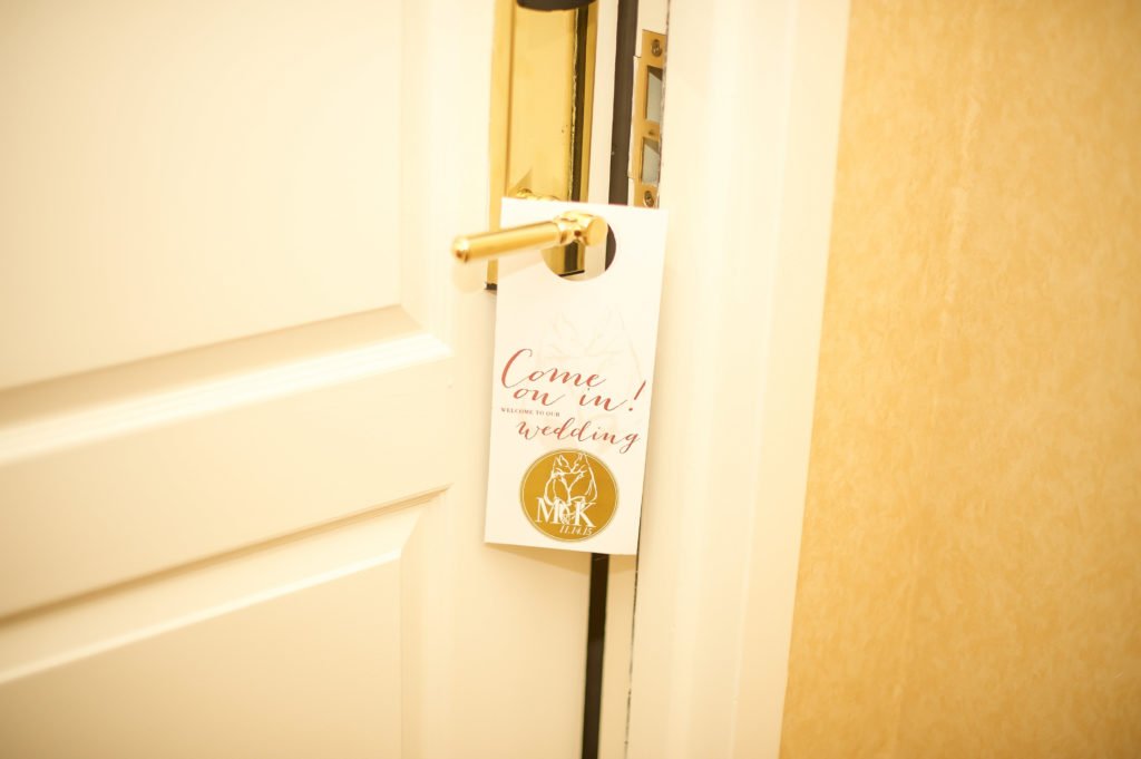 wedding door hanger for hotel doors shh do not disturb, photo by deb & matt photo