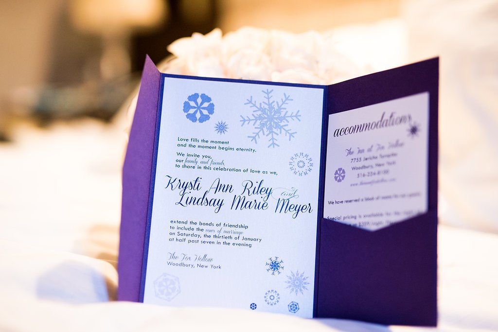 purple snowflake custom wedding invitations