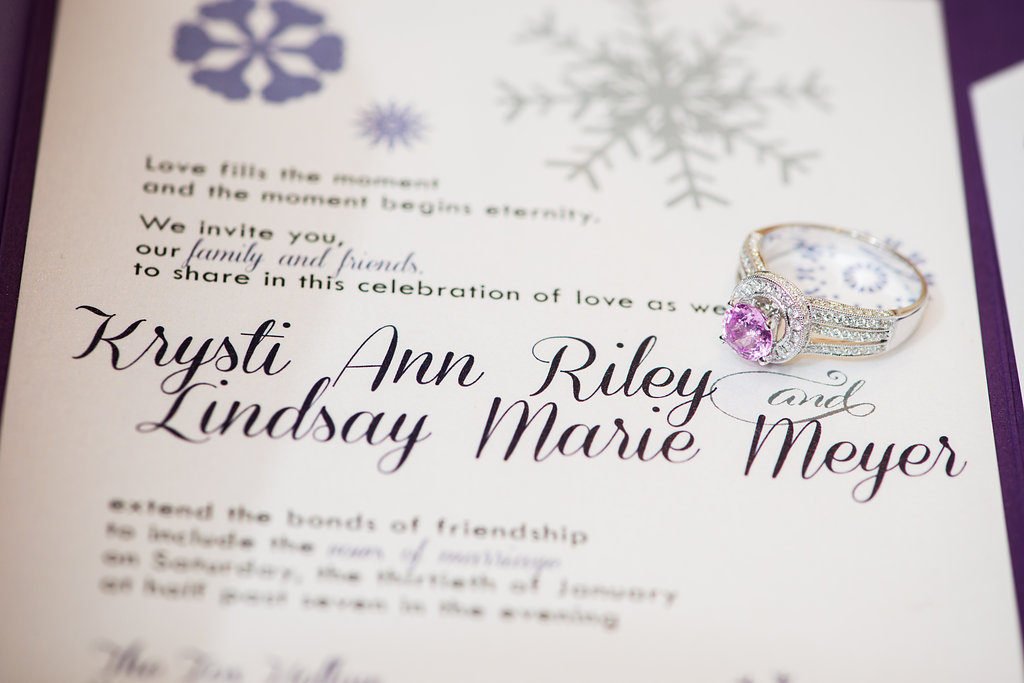 purple snowflake custom wedding invitations