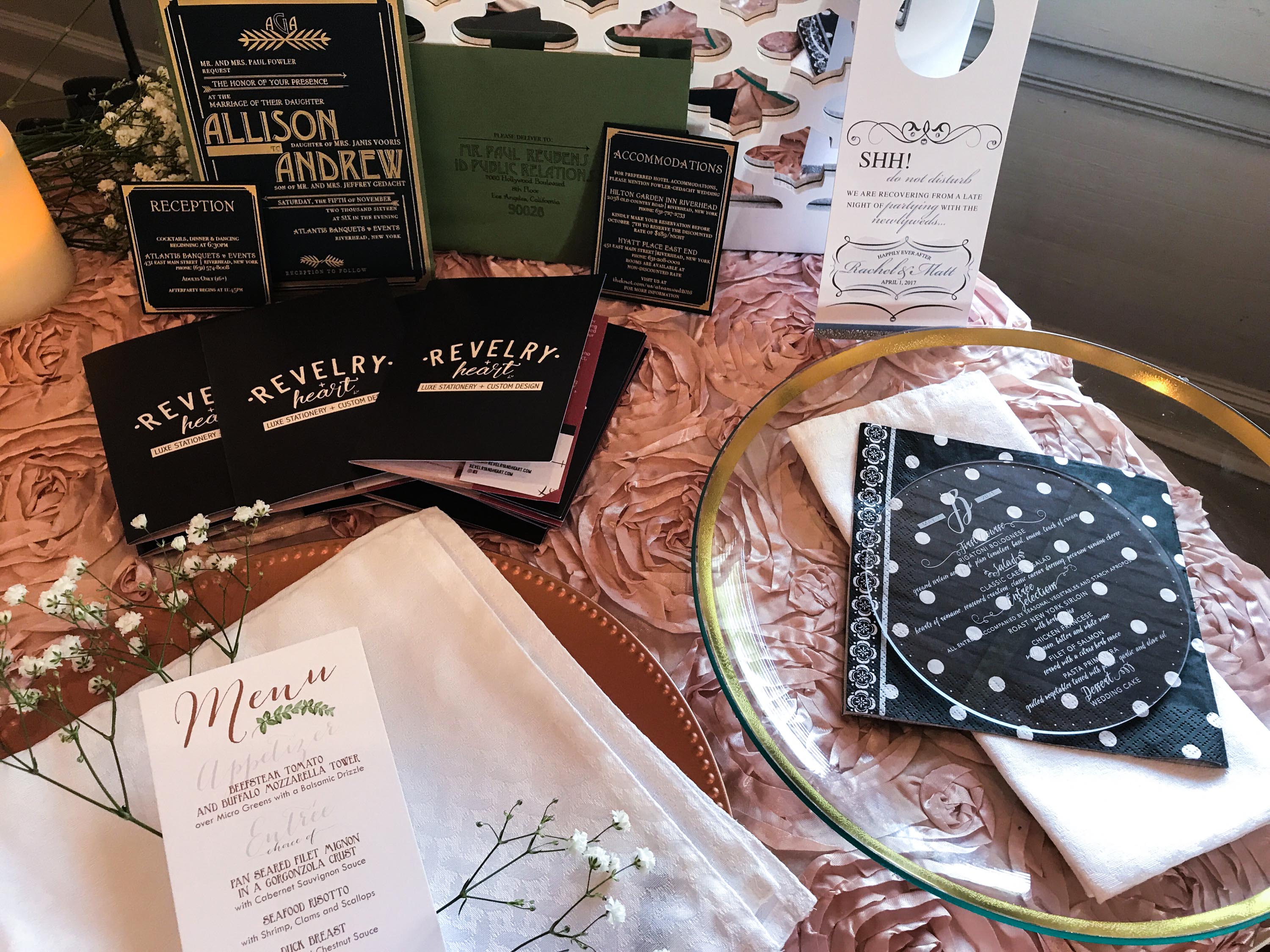 custom menus and tablescapes by revelry + heart