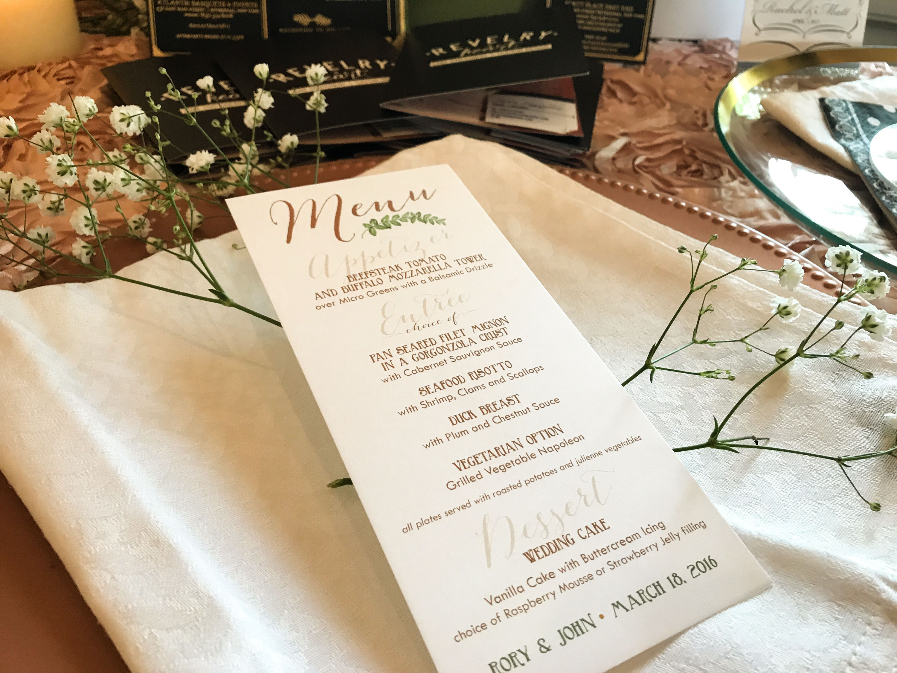 custom menu garden wedding stationery