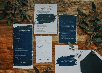 Navy paint organic invitation suite