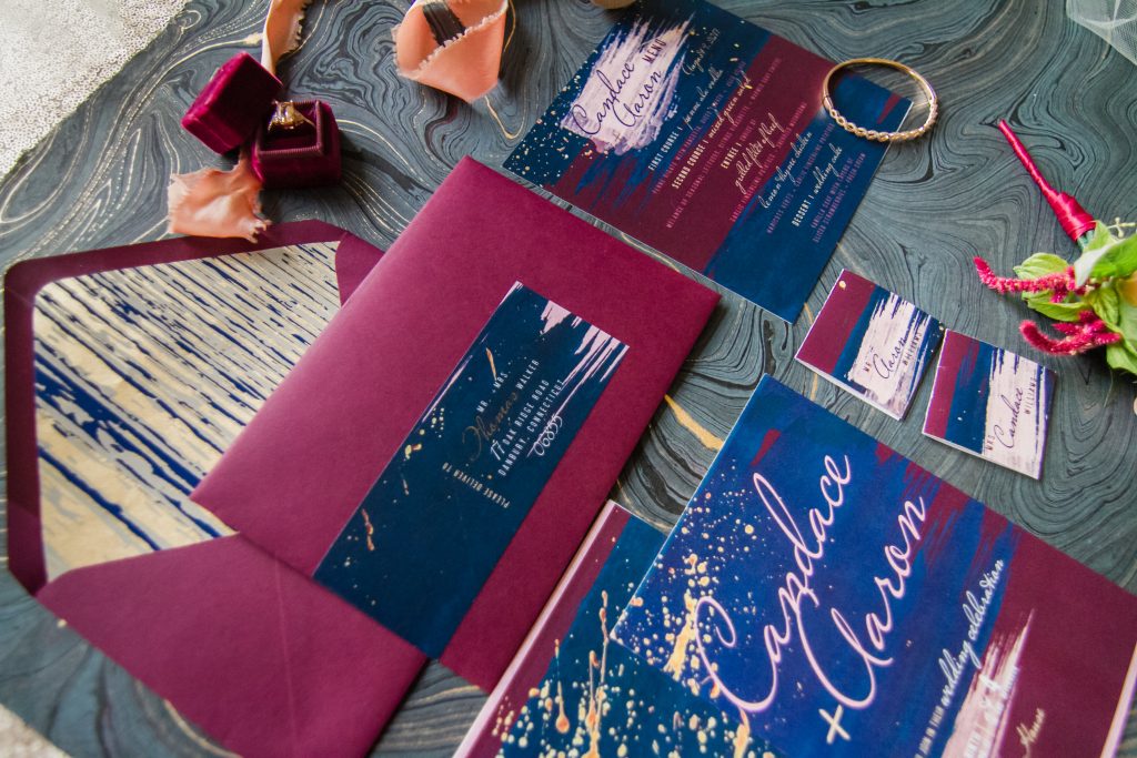 wine and navy invitation design for beauty and bordeauz styled shoot in raleigh, north carolina