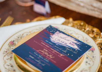 navy, wine and blush square wedding menus by revelry + heart