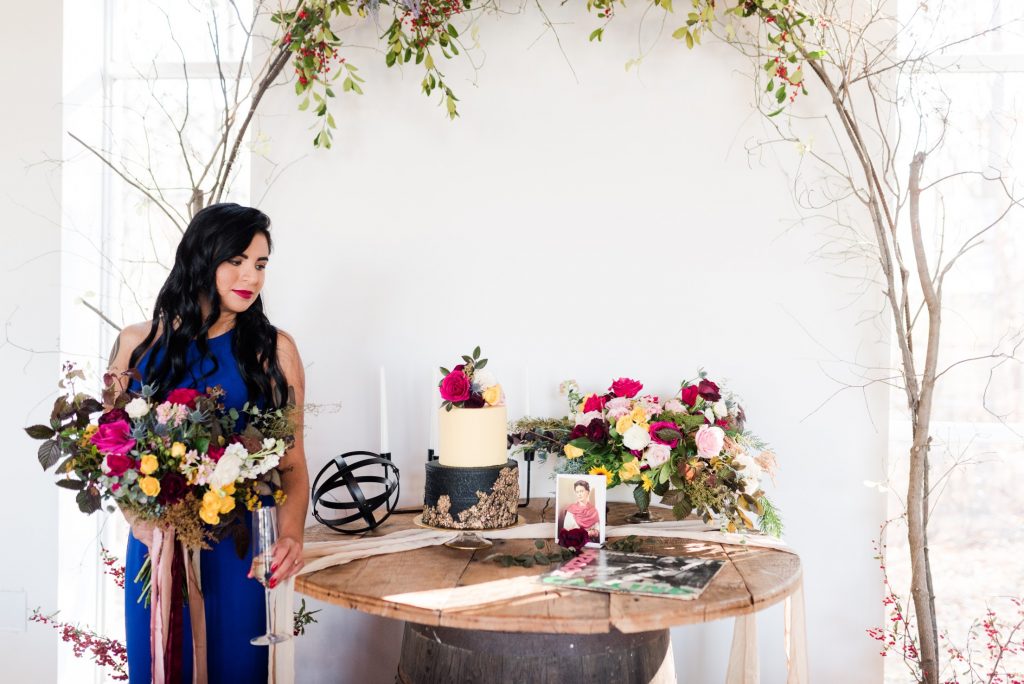 Frida Kahlo wedding shoot-- Frida with punk cake
