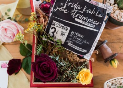 Fabric wedding invitations, punk meets milagros by revelry + heart