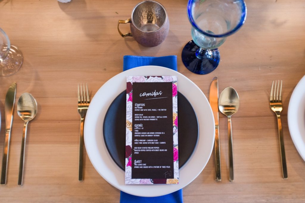 Mexi-Punk, Frida Kahlo and Joe Strummer Mashup wedding menu design revelry + heart