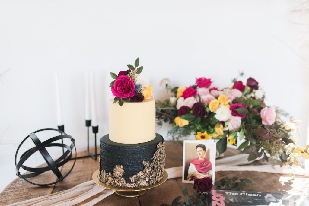 Black, gold and cream wedding cake by Sugar Euphoria