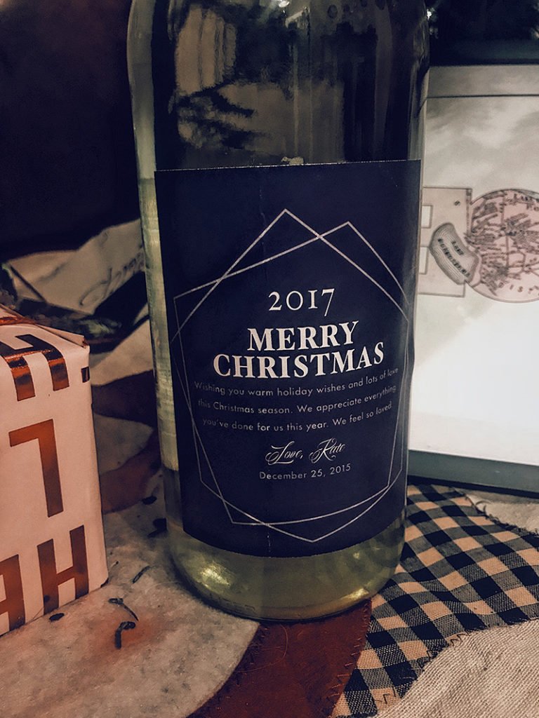 Wine bottle with custom label that features a message to the recipient