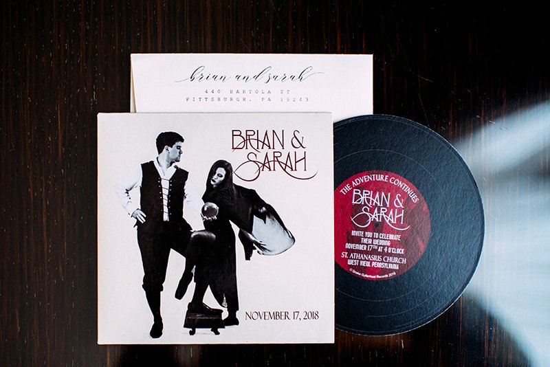 vinyl record emo wedding invitation for Pittsburgh wedding | revelry + heart | Veronica Varos Photo