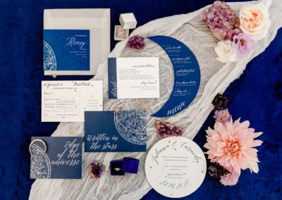 Celestial UV acrylic wedding invitation with map of constellations