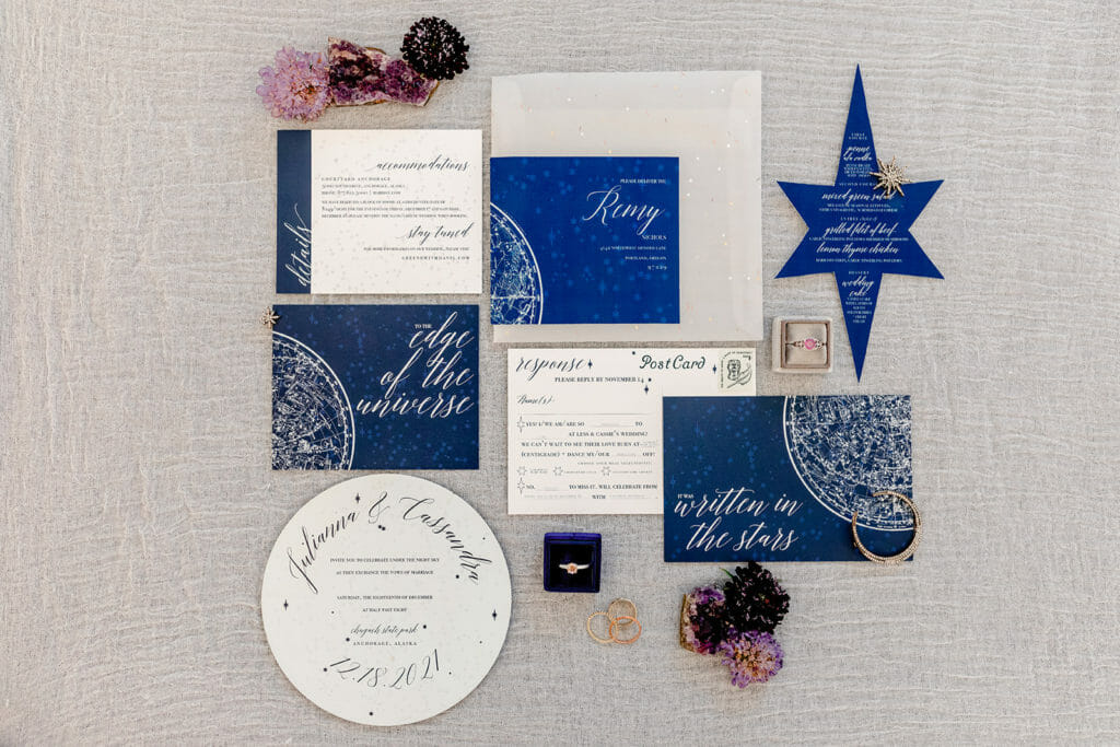 acrylic wedding invtiation suite with celestial design