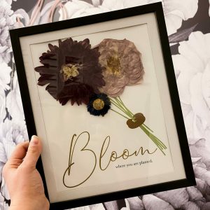bloom where you are planted flower art / pressed flower wall art / preserved floral artwork / mixed media nature art / nature art decor /
